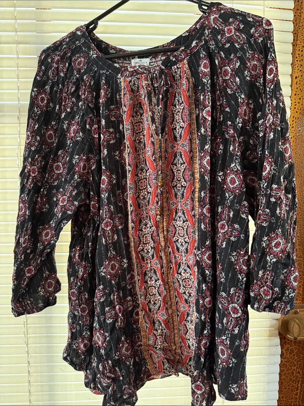 Bohemian Printed Peasant Tunic in Black and Red